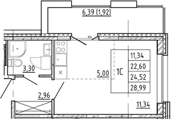 Квартира студия 22.6 м², 2/12 эт., ЖК «Полис Новоселье»